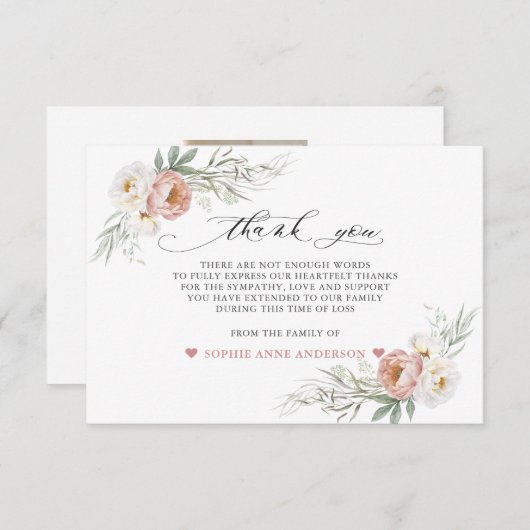 Foto Stof Roze Witte Bloemen Ter Herinnering Bedankkaart (Voorkant / Achterkant)