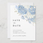 Foto Stofblauw Witte Bloemige Bruiloft Save The Date (Voorkant)