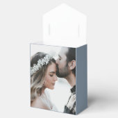 Foto Stoffig Blauw Elegant Kalligrafie Bruiloft Bedankdoosjes (Geopend)