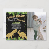 Foto Stomp Roar Glitter Dinosaurus Verjaardag Kaart (Voorkant)