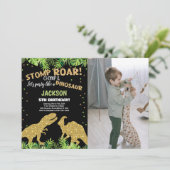 Foto Stomp Roar Glitter Dinosaurus Verjaardag Kaart (Staand voorkant)