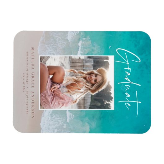 Foto strand oceaan afstudeer aankondiging feest magneet (Horizontaal)