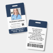 Foto-, streepjescode-, naam- en logo-navyblauw ID- Badge (Voor- en achterkant)