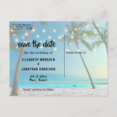 Foto String Lights Tropical Beach Save The Date Aankondigingskaart (Achterkant)