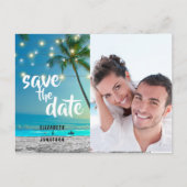 Foto String Lights Tropical Beach Save The Date Aankondigingskaart (Voorkant)