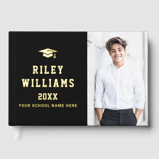 Foto student afstuderen afstudeerdop zwart echt gastenboek (Voorkant)