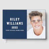 Foto student afstuderen afstuderen donkerblauw gastenboek (Voorkant)