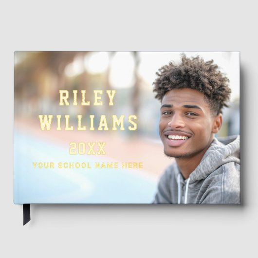 Foto student afstuderen afstuderen donkerblauw gastenboek (Voorkant)