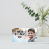 Foto student afstuderen netwerken donkerblauw visitekaartje (Staand voorkant)