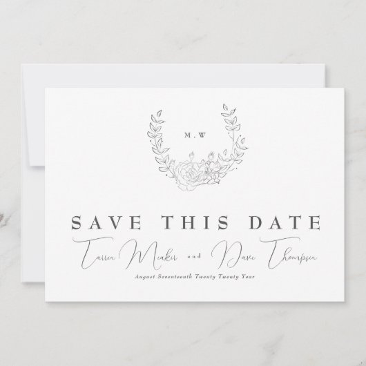 Foto Subtle Elegance | Classic Wreate Monogram Save The Date (Voorkant)