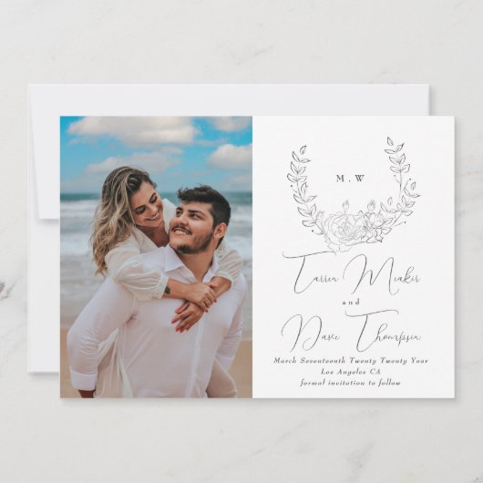 Foto Subtle Elegance | Classic Wreate Monogram Save The Date (Achterkant)