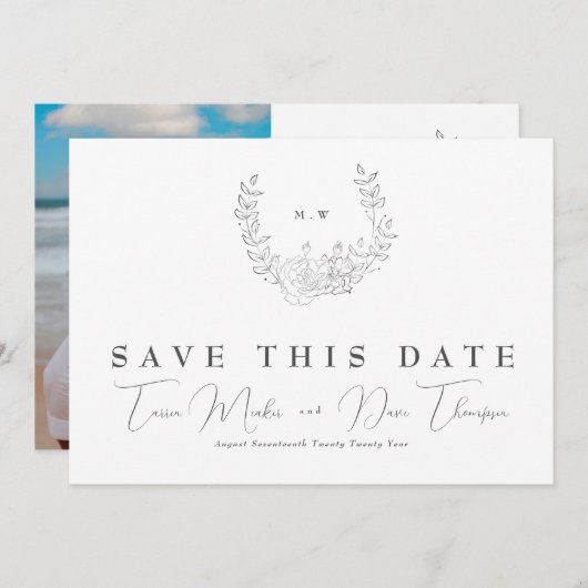 Foto Subtle Elegance | Classic Wreate Monogram Save The Date (Voorkant / Achterkant)