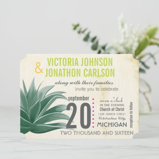 Foto Succulent Aloe Pink Limoen Hydrangea Wedding Kaart (Staand voorkant)