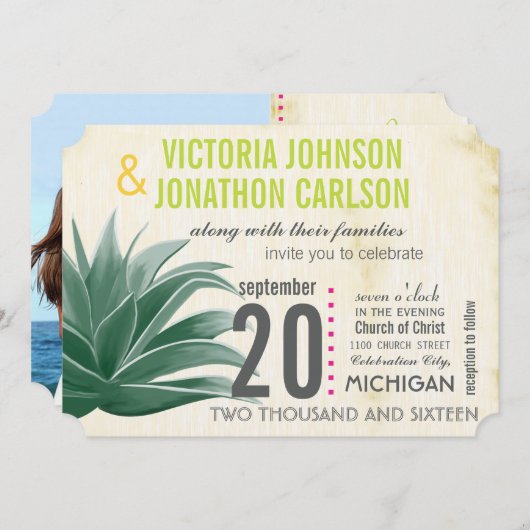 Foto Succulent Aloe Pink Limoen Hydrangea Wedding Kaart (Voorkant / Achterkant)