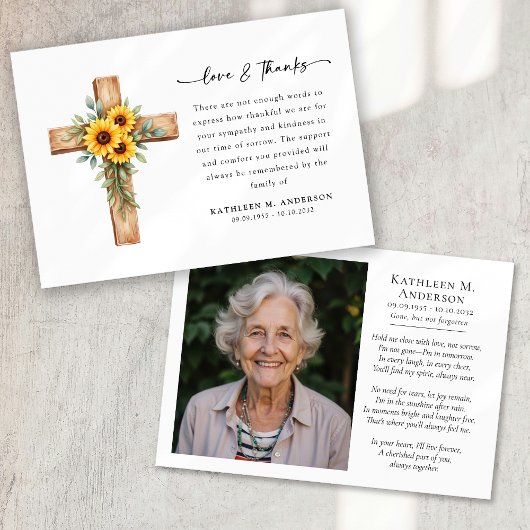 Foto Sunflower Cross Script begrafenis Bedankkaart