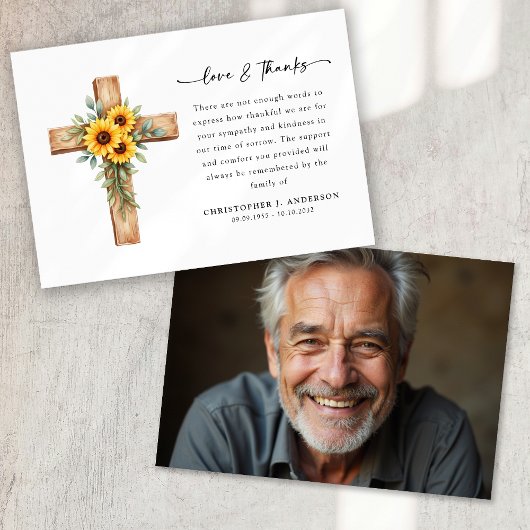 Foto Sunflower Cross Script begrafenis Bedankkaart