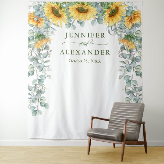 Foto: Sunflower Eucalyptus Weduwfoto Achtergrond Wandkleed (In situ)