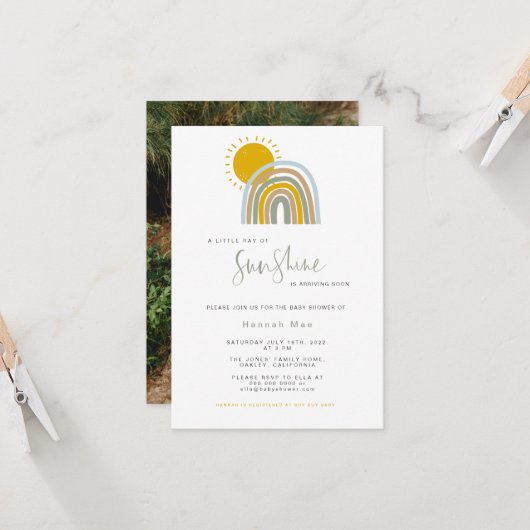 Foto Sunshine Rainbow Baby shower Invitation Kaart (Voorkant / Achterkant in situ)