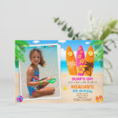Foto Surfancyverjaardagsuitnodiging Surfs up party Kaart (Staand voorkant)