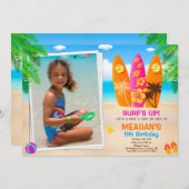 Foto Surfancyverjaardagsuitnodiging Surfs up party Kaart (Voorkant / Achterkant)