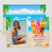 Foto Surfancyverjaardagsuitnodiging Surfs up party Kaart (Voorkant / Achterkant)