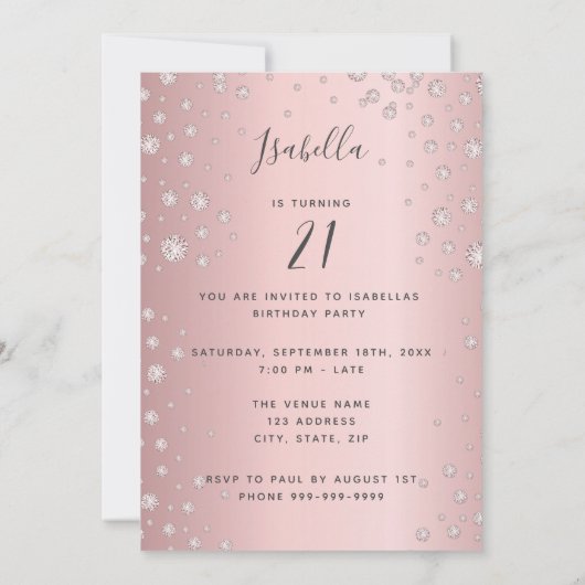 Foto: Surprise Birthday Party dusty roos diamants Kaart (Achterkant)