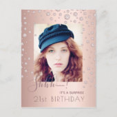 Foto: Surprise Birthday Party roos gold uitnodigin Briefkaart (Voorkant)