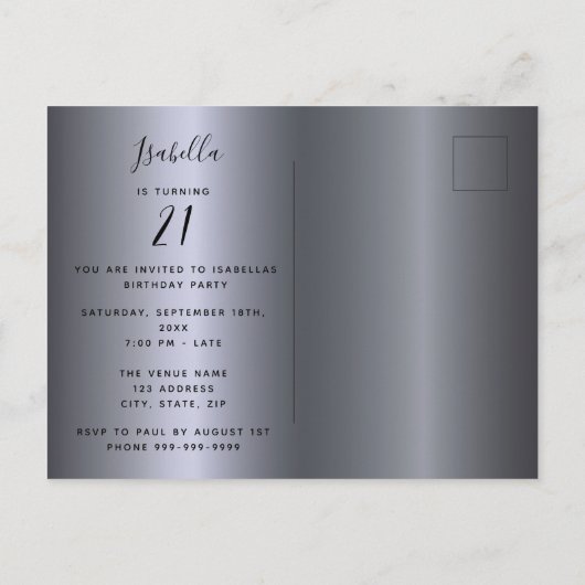 Foto: Surprise Birthday Sildiamant-uitnodiging Briefkaart (Achterkant)