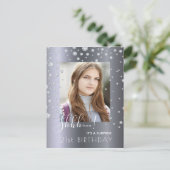 Foto: Surprise Birthday Sildiamant-uitnodiging Briefkaart (Staand voorkant)