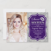 Foto Sweet 16 Birthday - Kiss Paars Silver Kaart (Voorkant)