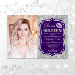 Foto Sweet 16 Birthday - Kiss Paars Silver Kaart<br><div class="desc">Foto Sweet 16 Birthday - Kiss Paars Silver. Zoiets zestien verjaardagsfeestdagen met je foto. Kenmerkt manuscriptdoopvont,  lippen kus en confetti. Paars ontwerp van de classy met faux glitter Silver. Ideaal voor een elegante glam op 16e dag.</div>