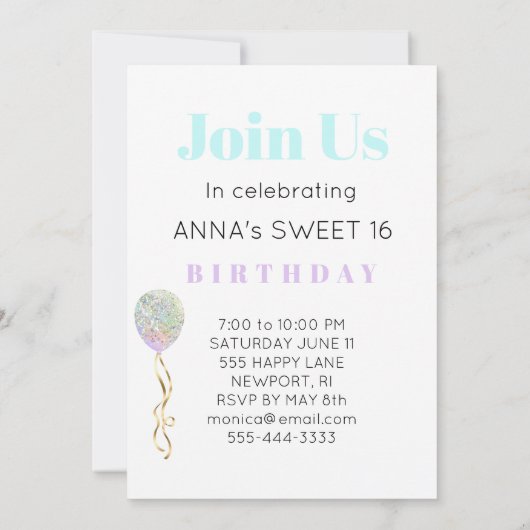 *~* FOTO Sweet 16 Birthday Rainbow-ballon AP29 Kaart (Achterkant)