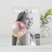 *~* FOTO Sweet 16 Birthday Roos Balloon AP29 Kaart (Staand voorkant)
