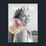 * FOTO Sweet 16 Birthday Roos Balloon AP29 Uitnodiging Briefkaart<br><div class="desc">(zoek AP29 voor gelijkaardige design op diverse producten) (Dit ontwerp kan gemakkelijk aan OM HET EVEN WELKE AGE of GEBEURTENIS worden aangepast) Bereik uit als u hulp nodig hebt. *~* Energy Enhanced Briefkaart/Post-kaart. Verander/geef de tekst en FOTO van het zoete 16 Meisje van de Dag uit. Abstracte Artsy Girly Chic...</div>