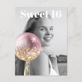* FOTO Sweet 16 Birthday Roos Balloon AP29 Uitnodiging Briefkaart