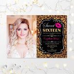 Foto Sweet 16 Birthday - Roze Kiss Leopard Print Kaart<br><div class="desc">Foto Sweet 16 Birthday - fuchsia hot roze kiss. Lopard-drukuitnodiging. Zoiets zestien verjaardagsfeestdagen met je foto. Kenmerkt luipaard druk,  manuscriptdoopvont,  lippen kus en confetti. Ontwerp van het dierenthema 'Classy' met faux glitter Gold. Ideaal voor een elegante 16e bday viering.</div>