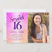 Foto Sweet 16 Groovy Roze Sinaasappel Gradient Ret Kaart (Voorkant)