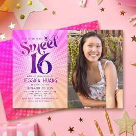 Foto Sweet 16 Groovy Roze Sinaasappel Gradient Ret Kaart