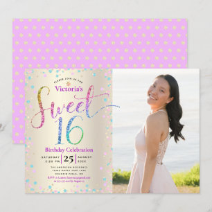 Foto: Sweet 16 Rainbow Glitter Gold Foil Birthday Kaart