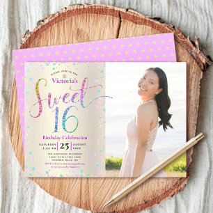 Foto Sweet 16 Regenboog Glitters Glanzende Goud Fo Kaart