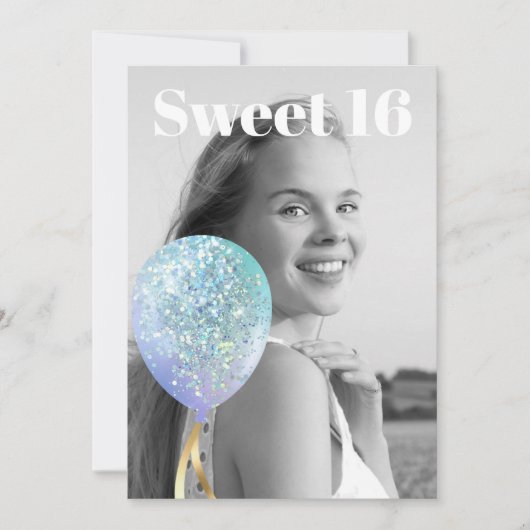 *~* FOTO Sweet 16 Regenboogballon AP29 Birthday Kaart (Voorkant)