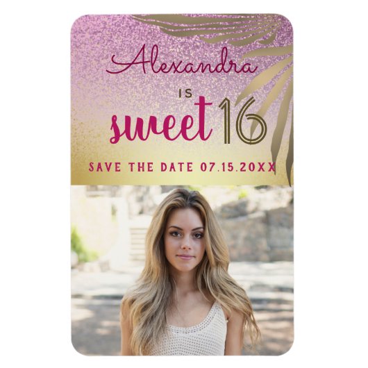 Foto Sweet 16 Save the Date Tropical Palm Tree Magneet (Verticaal)