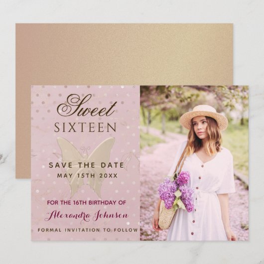 Foto Sweet 16 Verjaardag Save The Date (Voorkant / Achterkant)