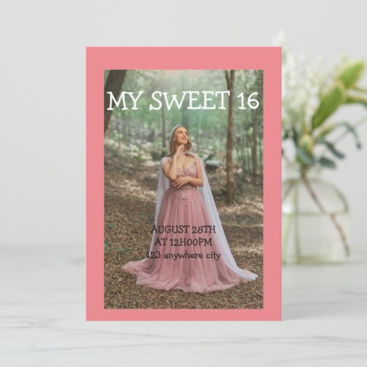 FOTO SWEET 16 VERJAARDAG UITNODIGING (Staand voorkant)