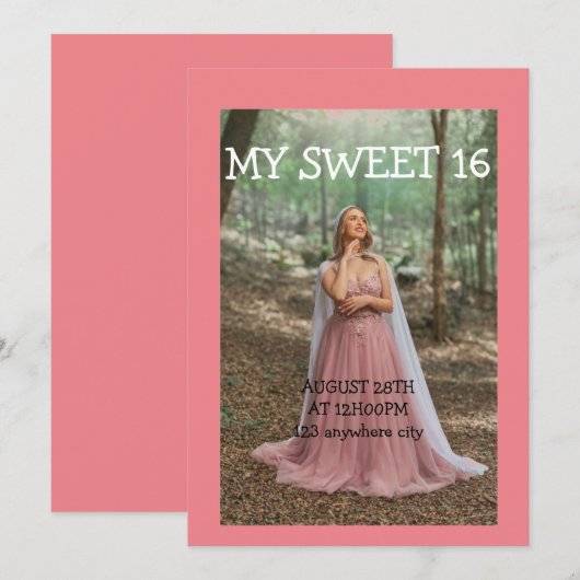 FOTO SWEET 16 VERJAARDAG UITNODIGING (Voorkant / Achterkant)