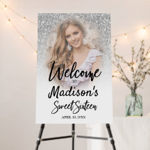 Foto Sweet 16 Welkomstteken White Silver Glitter