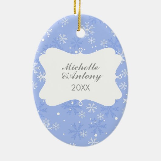 Foto Sweet Blue Snowflakes Keramisch Ornament (Achterkant)