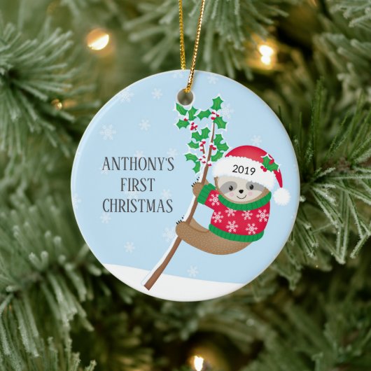 Foto Sweet Sloth Baby's Eerste Kerstmis Ornament (Boom)
