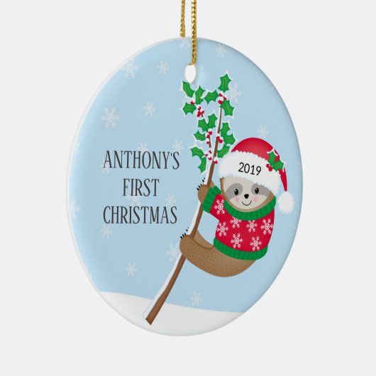 Foto Sweet Sloth Baby's Eerste Kerstmis Ornament (Rechts)