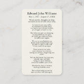 Foto Sympathie Funeral Memorial Kaart Visitekaartje (Achterkant)